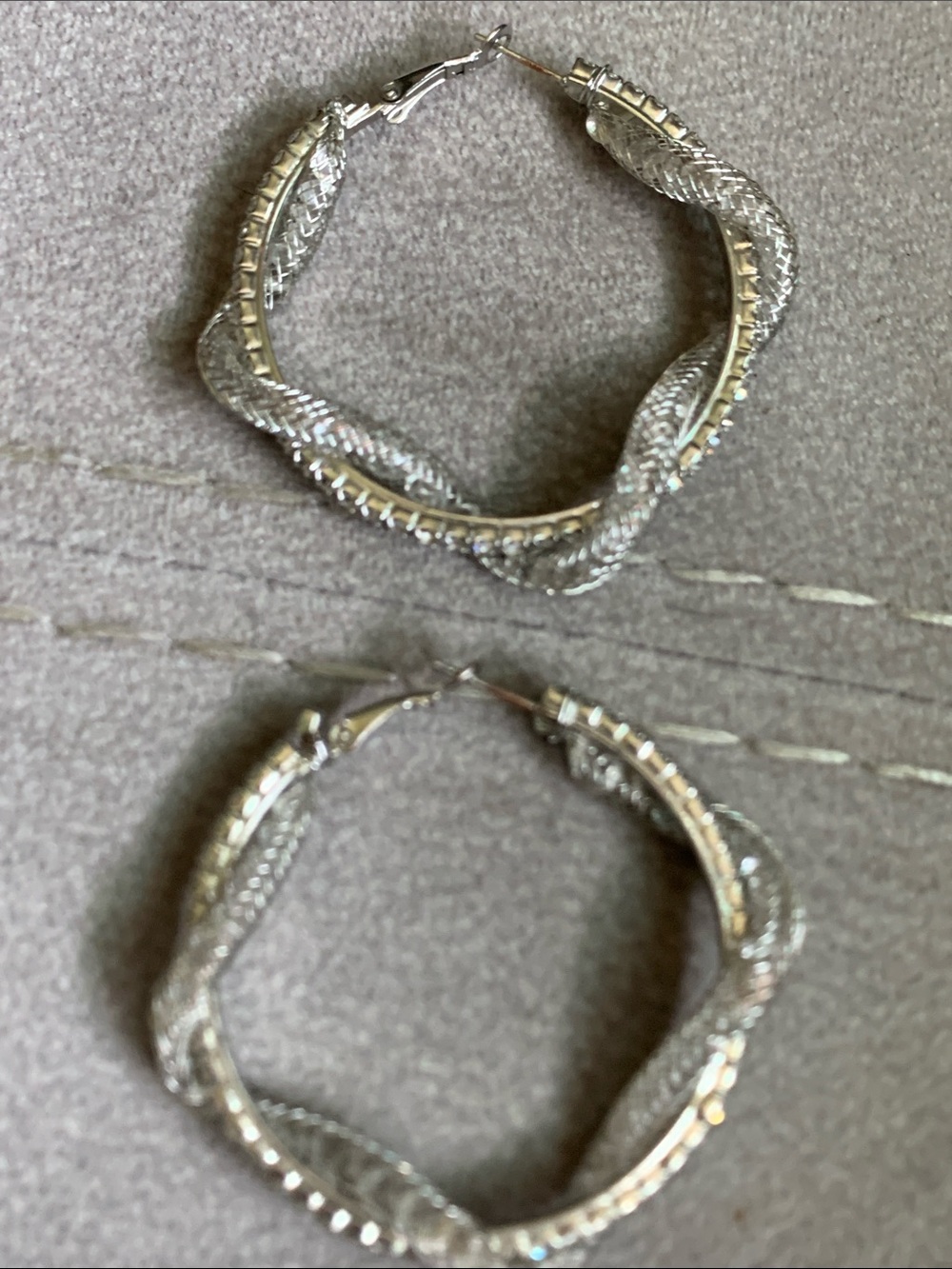 Twisted Mesh Hoop Earrings in Silver